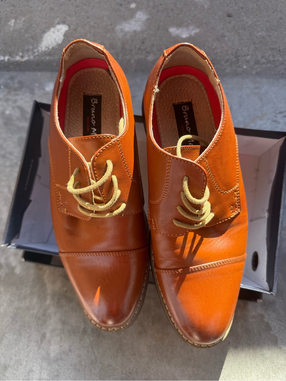 Bruno Marc Men's Cognac Leather Derby Shoes